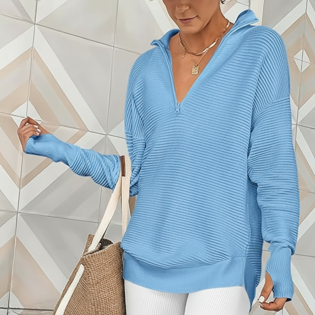 Long Sleeve Quarter Zip Pullover With Collar For Women