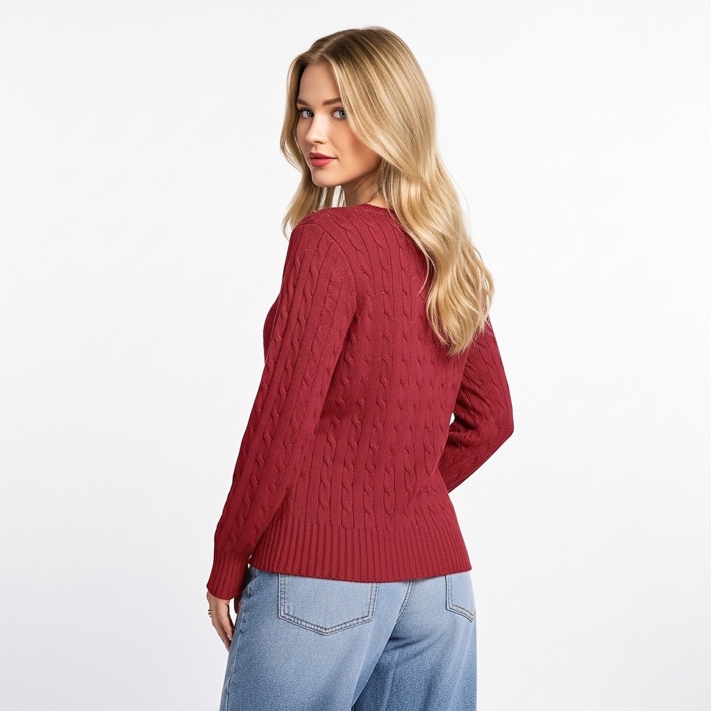 Long Sleeve Cable Knitted Design Sweater For Women