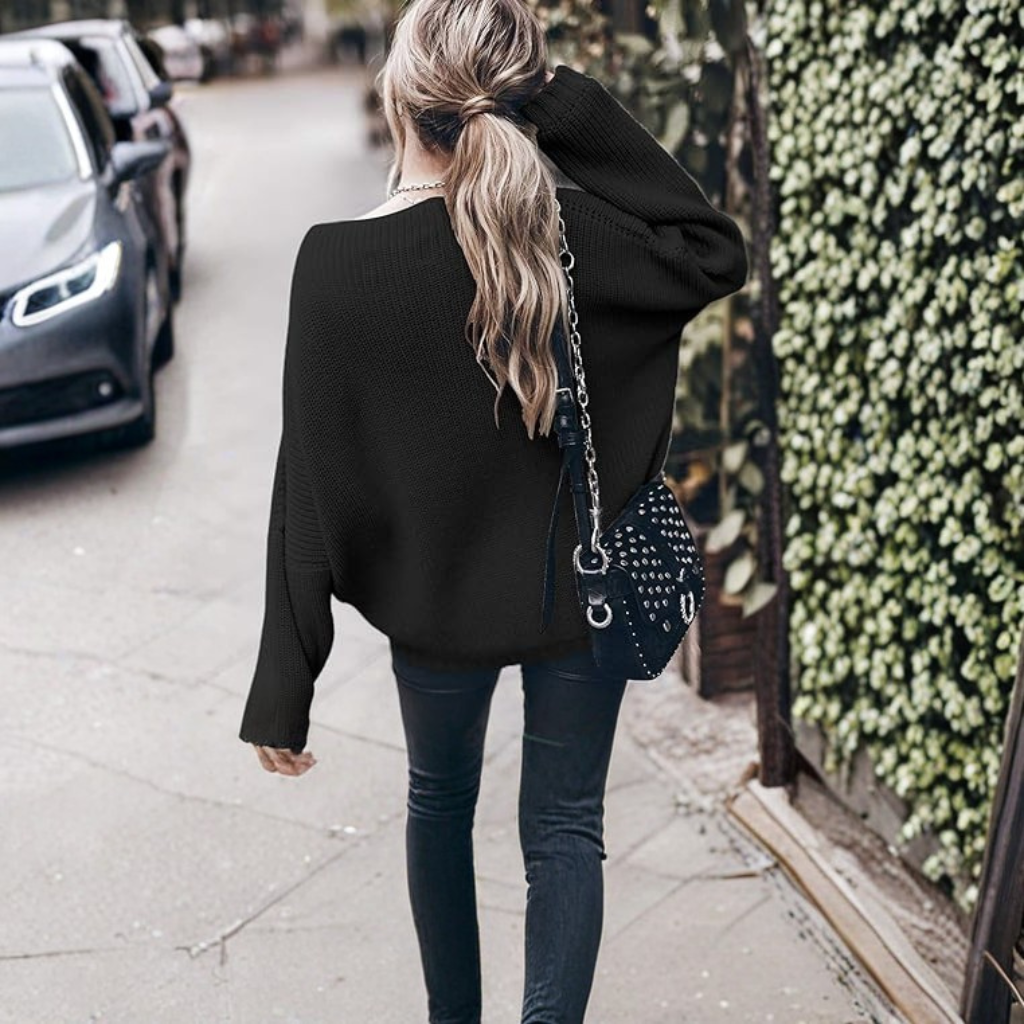 Oversized Chunky Knit Sweater With Batwing Sleeve For Women