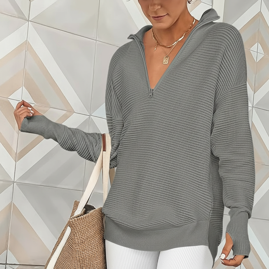 Long Sleeve Quarter Zip Pullover With Collar For Women