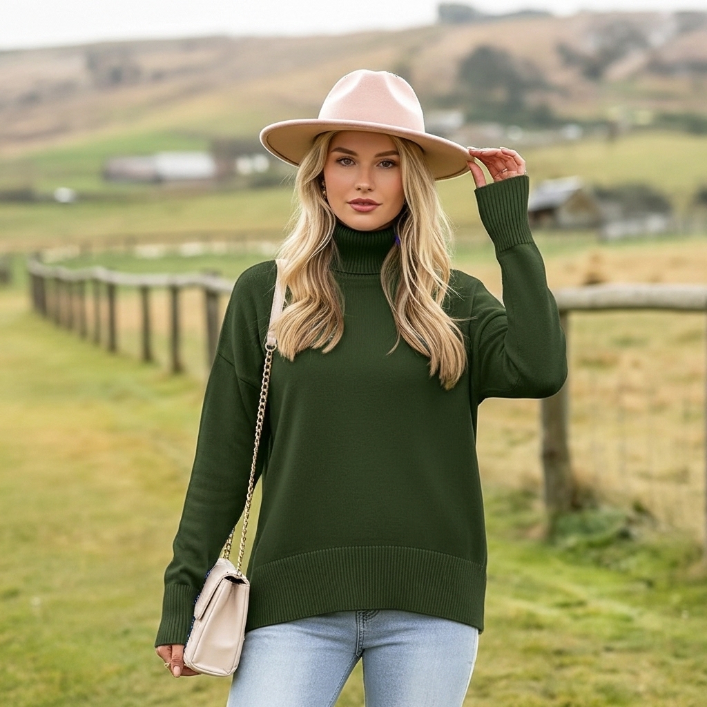 Oversized Chunky Knitted Sweater For Women With High Hem