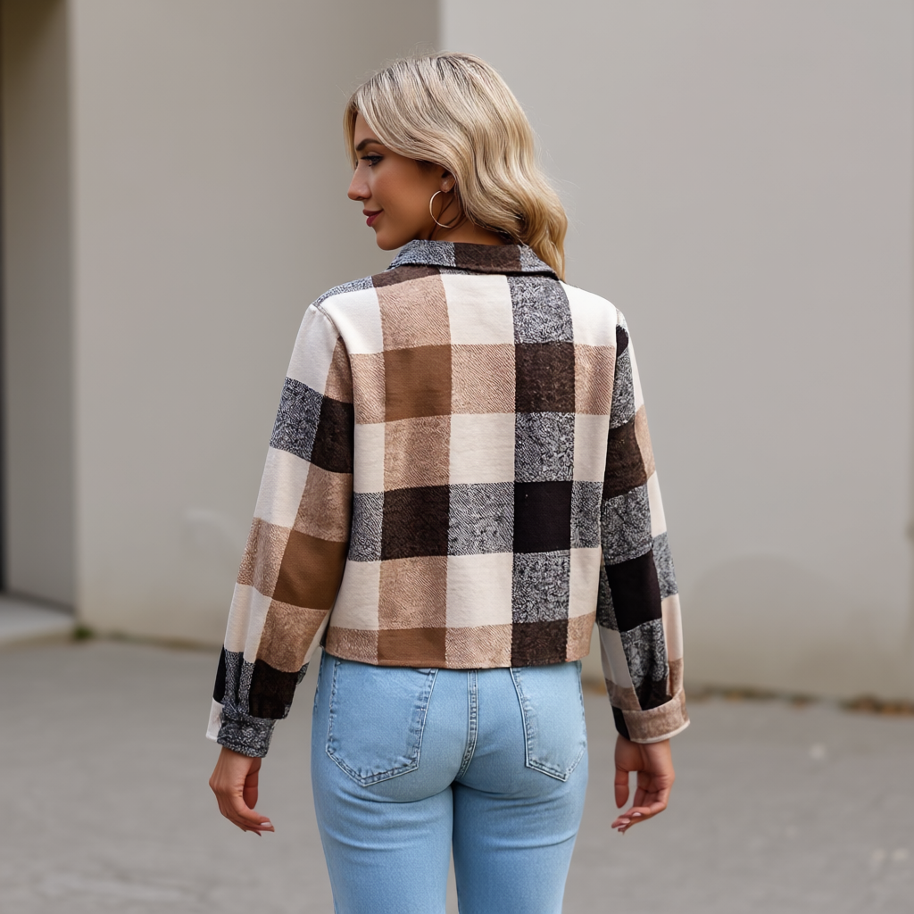 Plaid Button Down Cropped Jacket