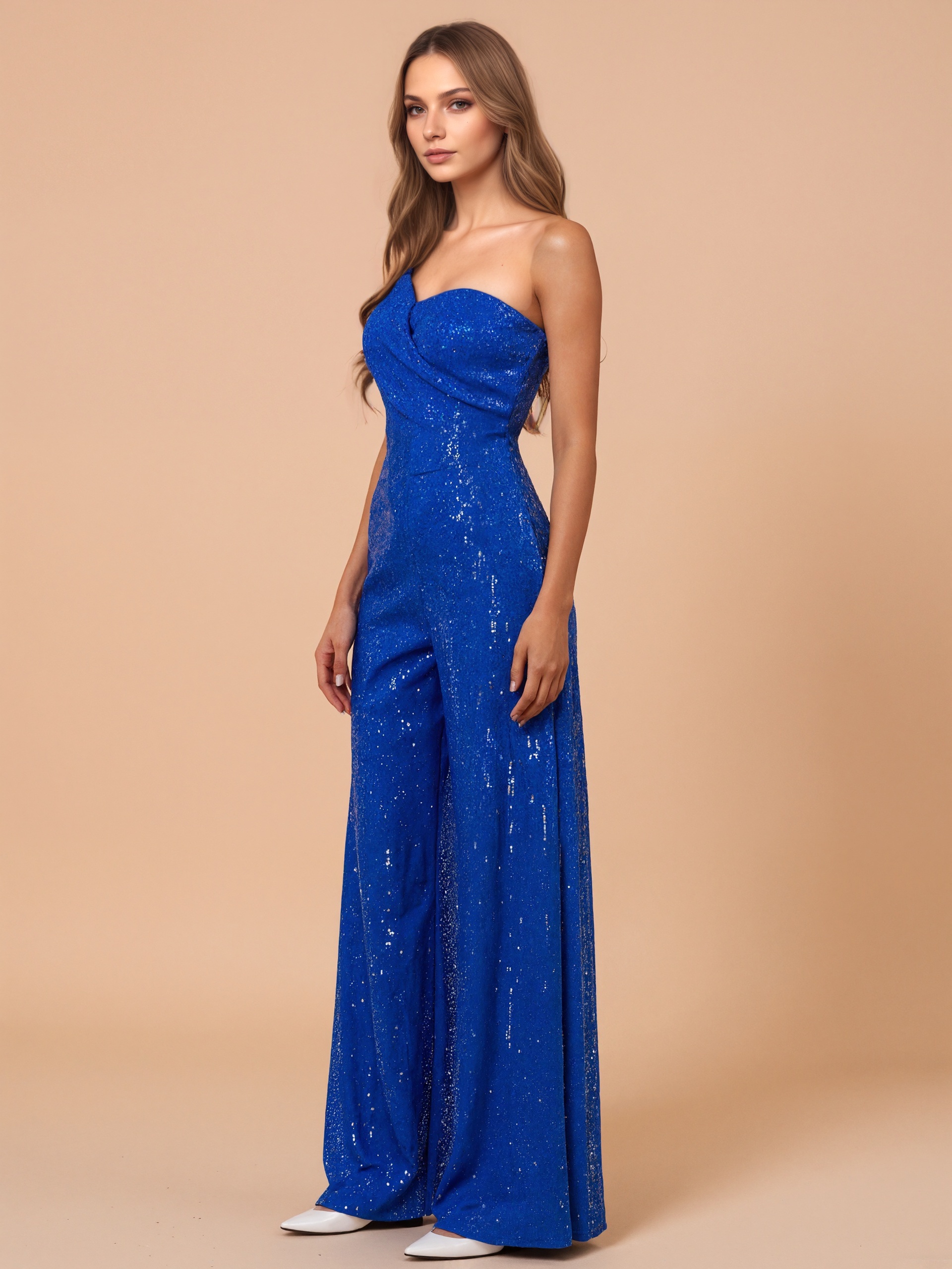 Asymmetrical Sequin Jumpsuit With Flowing Fit