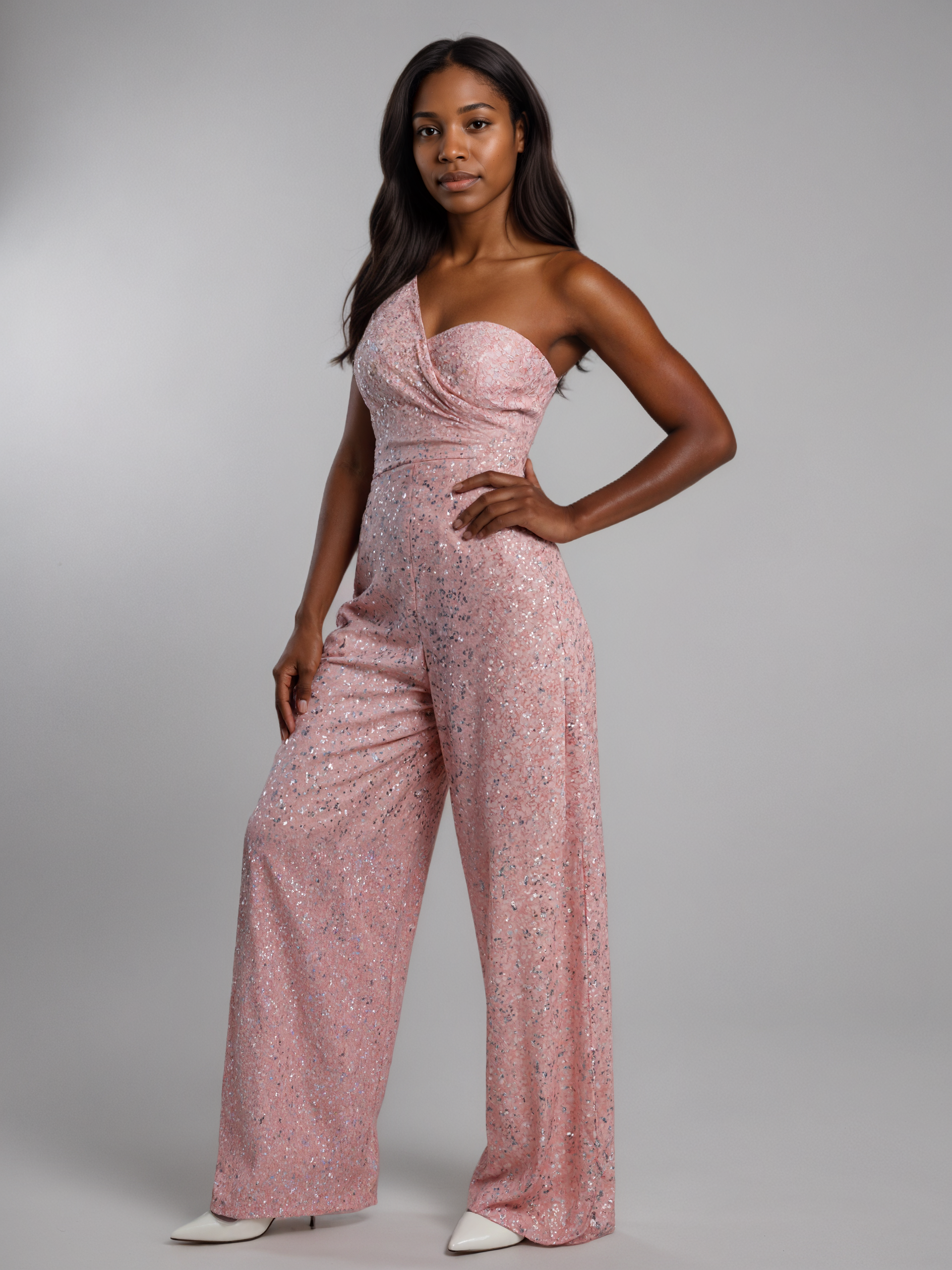 Loose Sequin Jumpsuit With Asymmetry