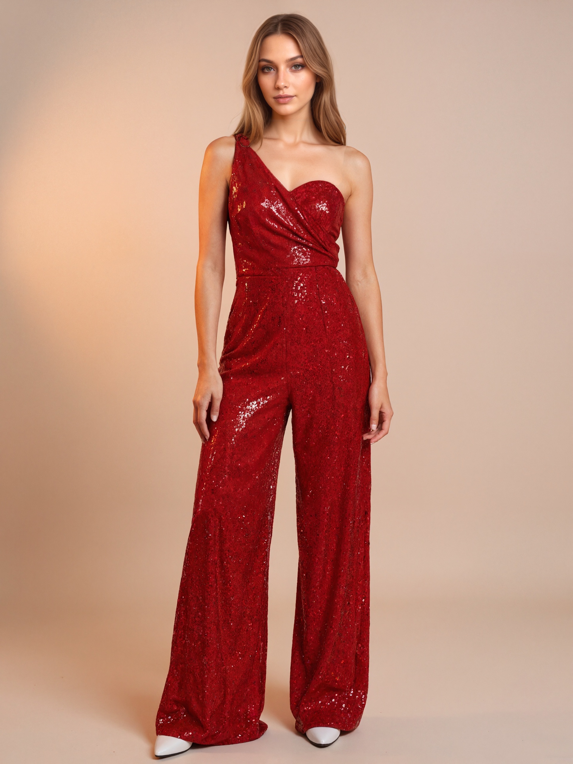 Asymmetrical Sequin Jumpsuit With Flowing Fit