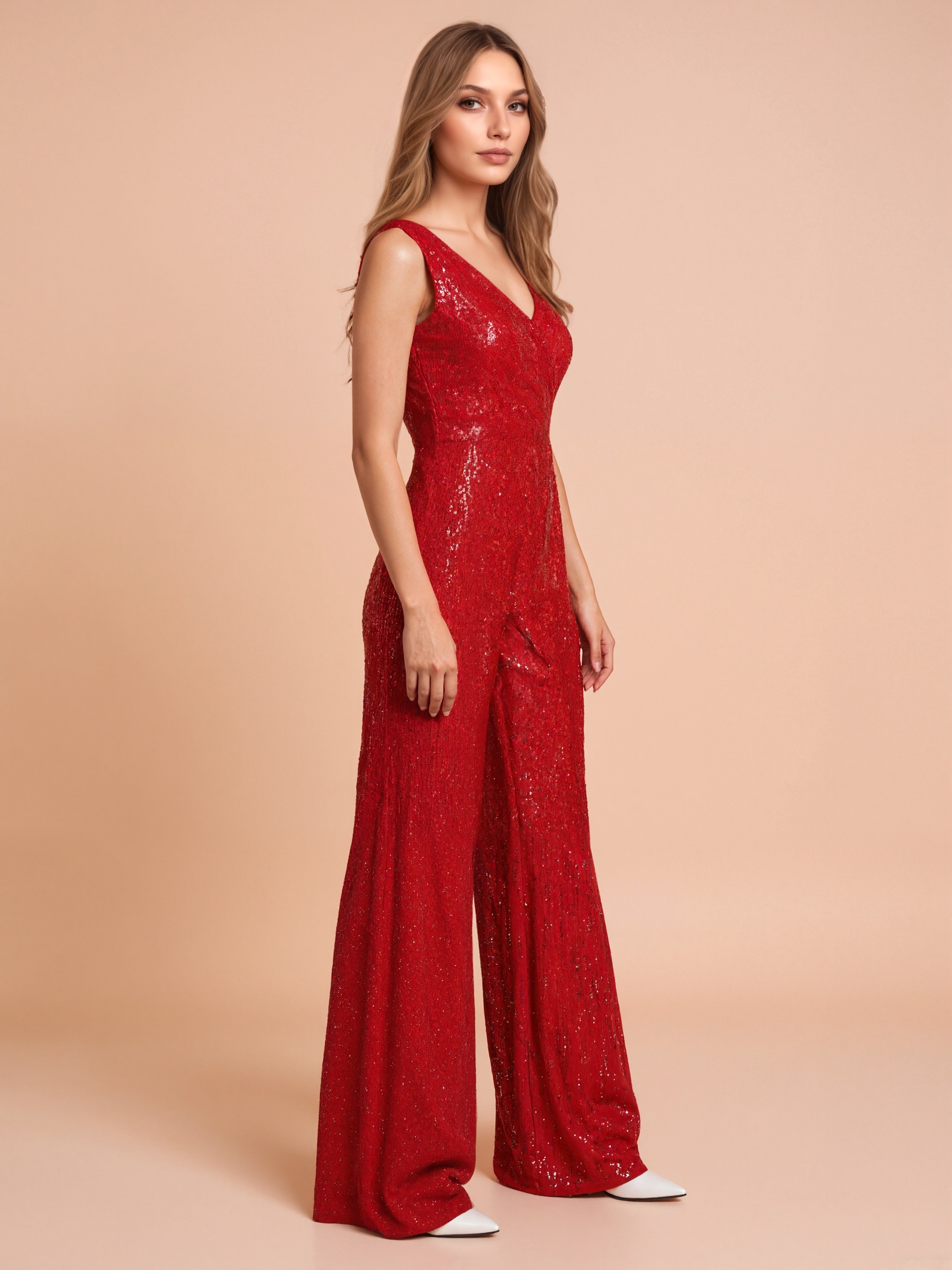 Asymmetrical Sequin Jumpsuit With Flowing Fit