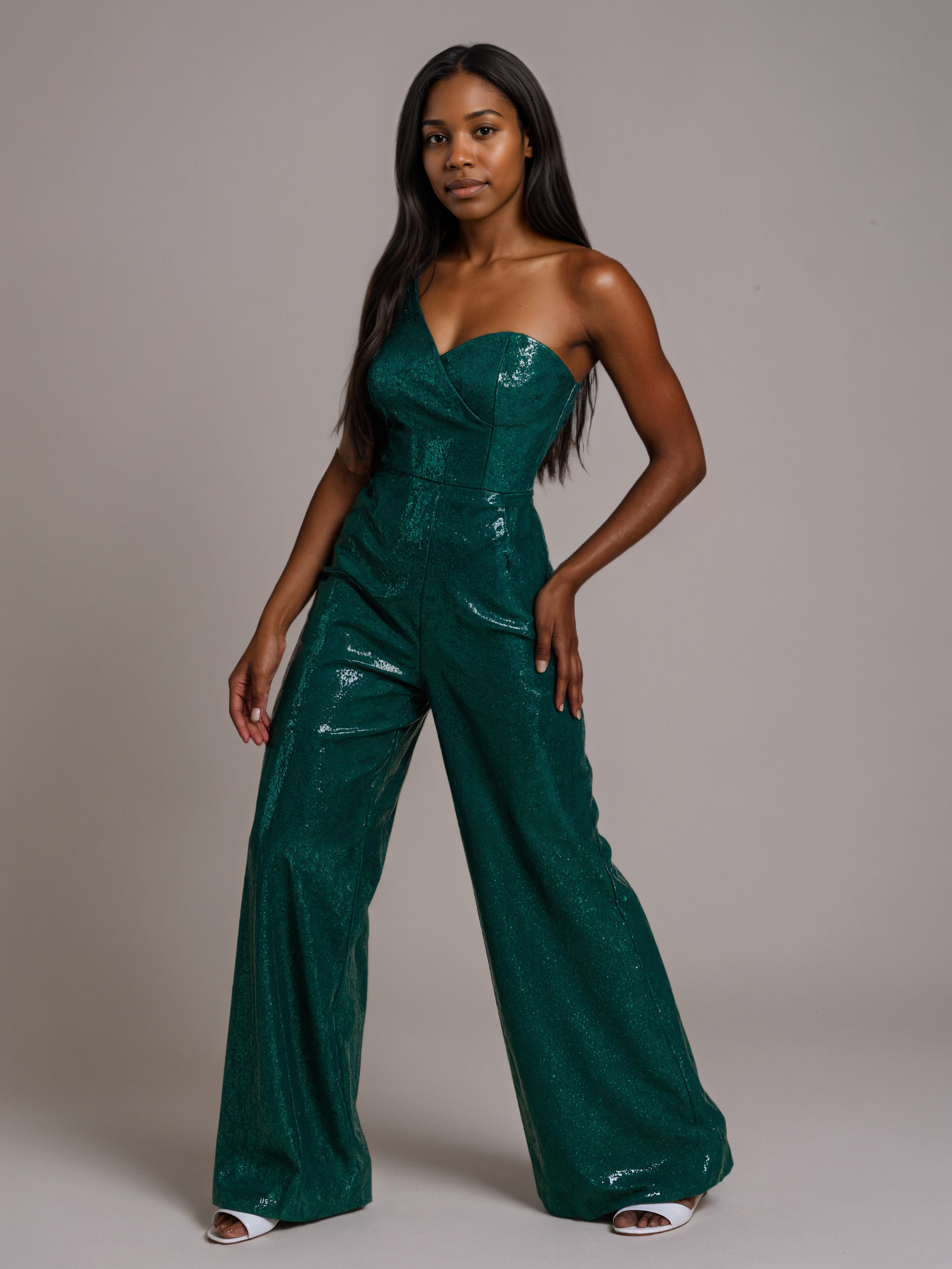 Loose Sequin Jumpsuit With Asymmetry