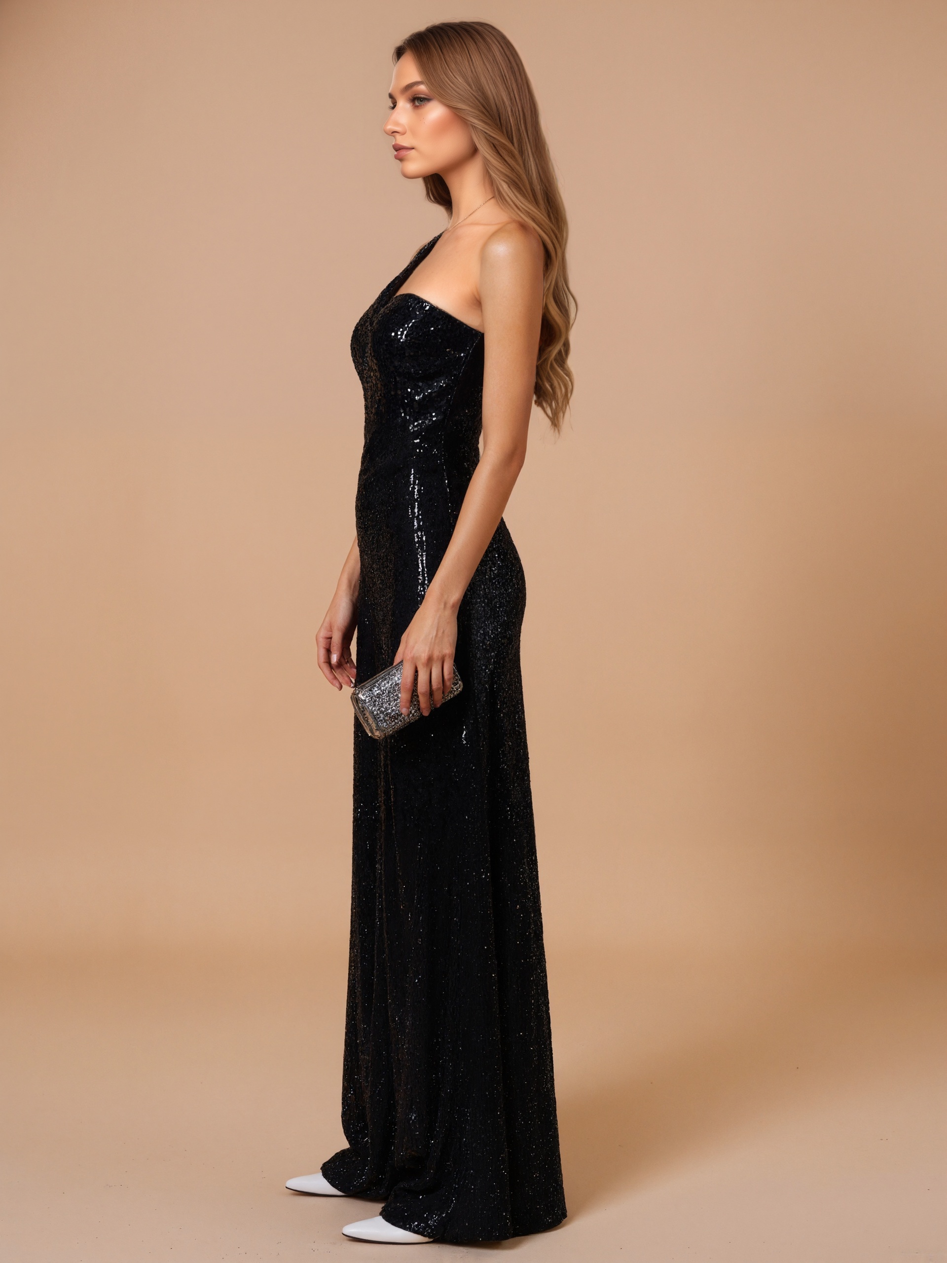 Asymmetrical Sequin Jumpsuit With Flowing Fit