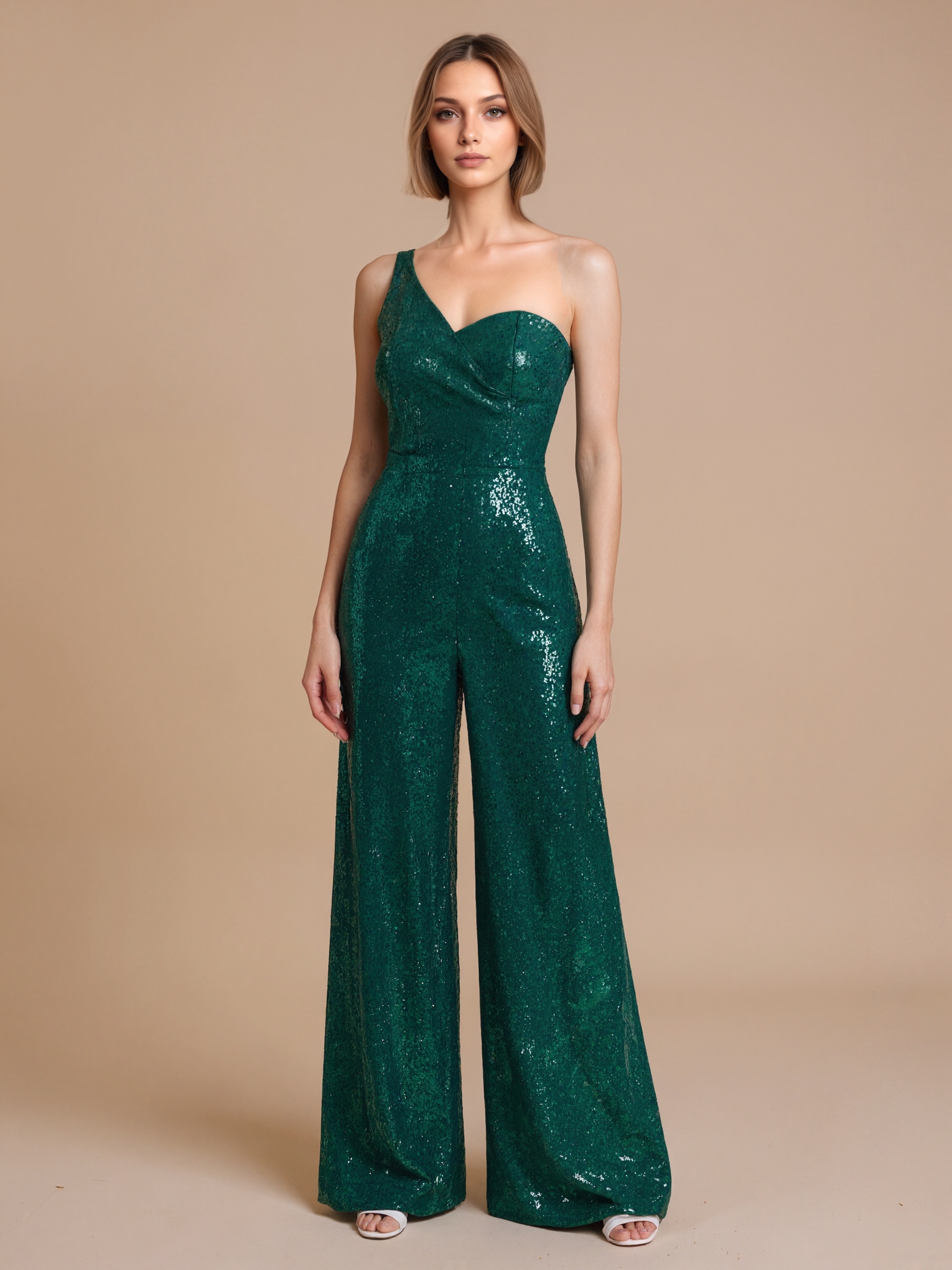 Asymmetrical Sequin Jumpsuit With Flowing Fit