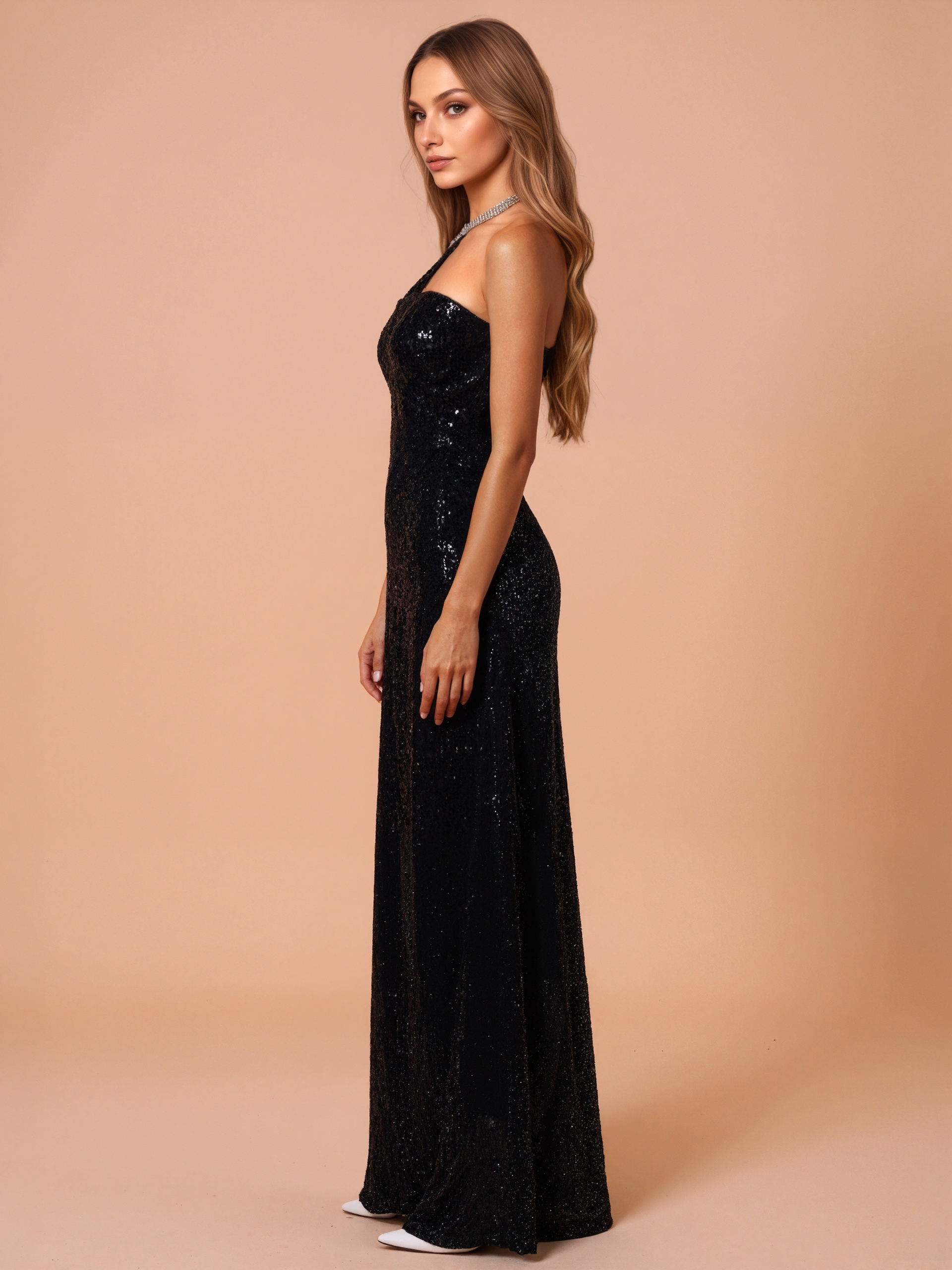 Asymmetrical Sequin Jumpsuit With Flowing Fit