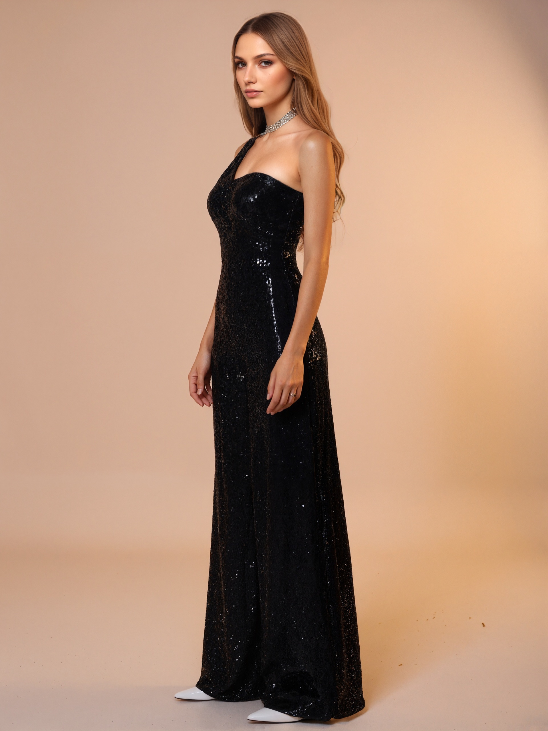 Asymmetrical Sequin Jumpsuit With Flowing Fit