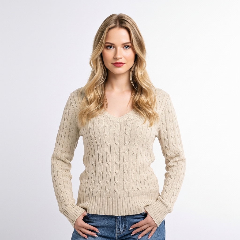 Long Sleeve Cable Knitted Design Sweater For Women
