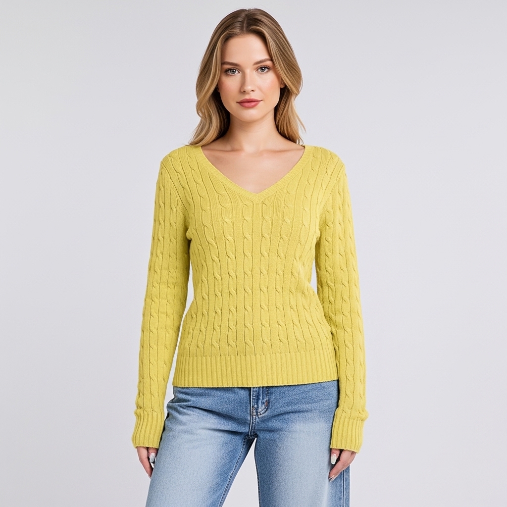 Long Sleeve Cable Knitted Design Sweater For Women