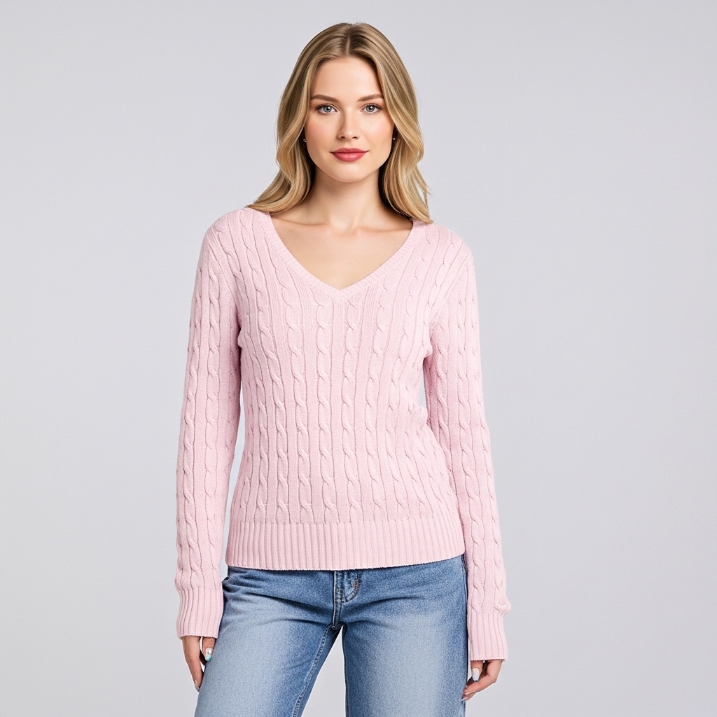 Long Sleeve Cable Knitted Design Sweater For Women