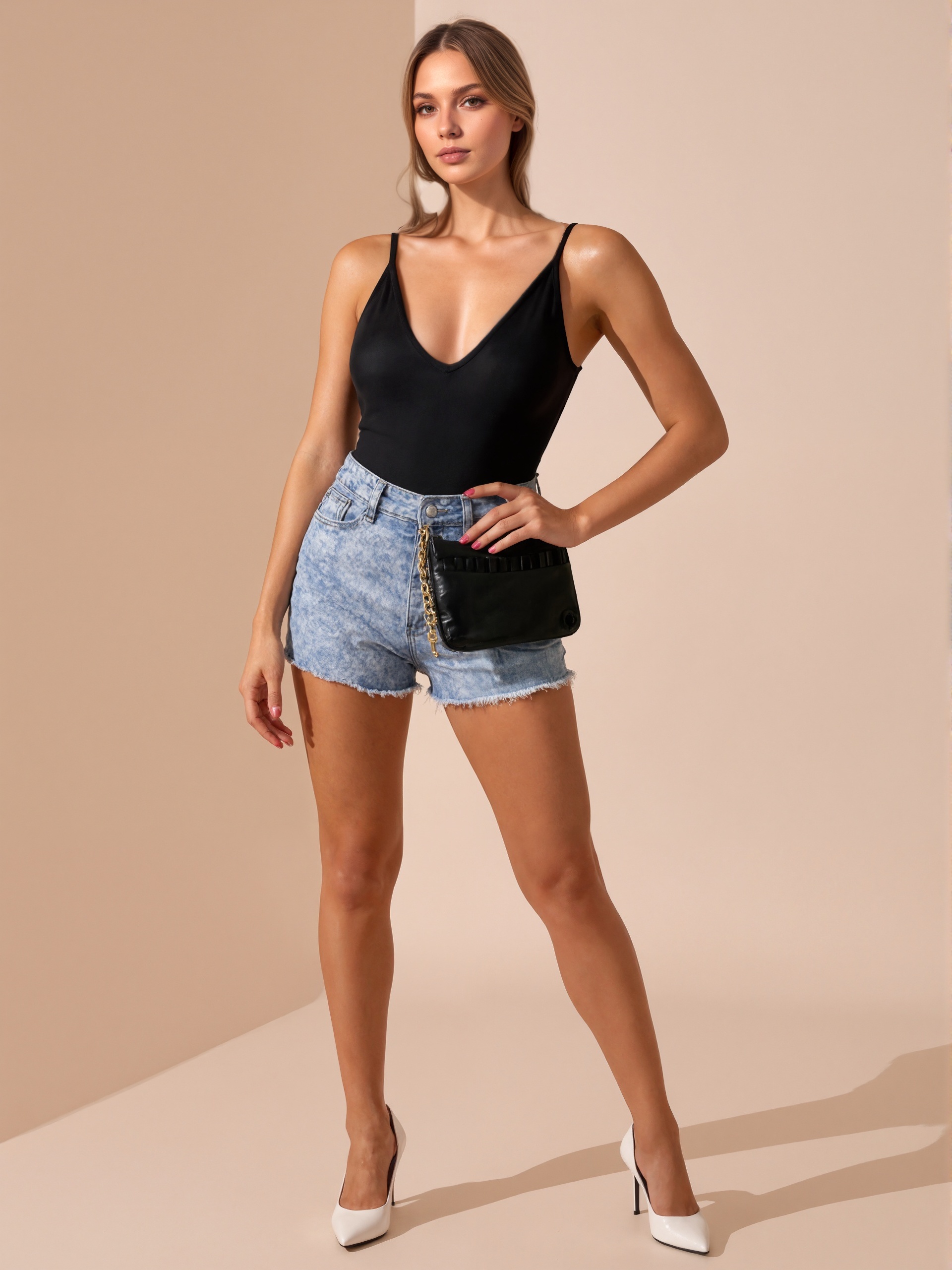 Basic Sleeveless Bodysuit In Deep Black