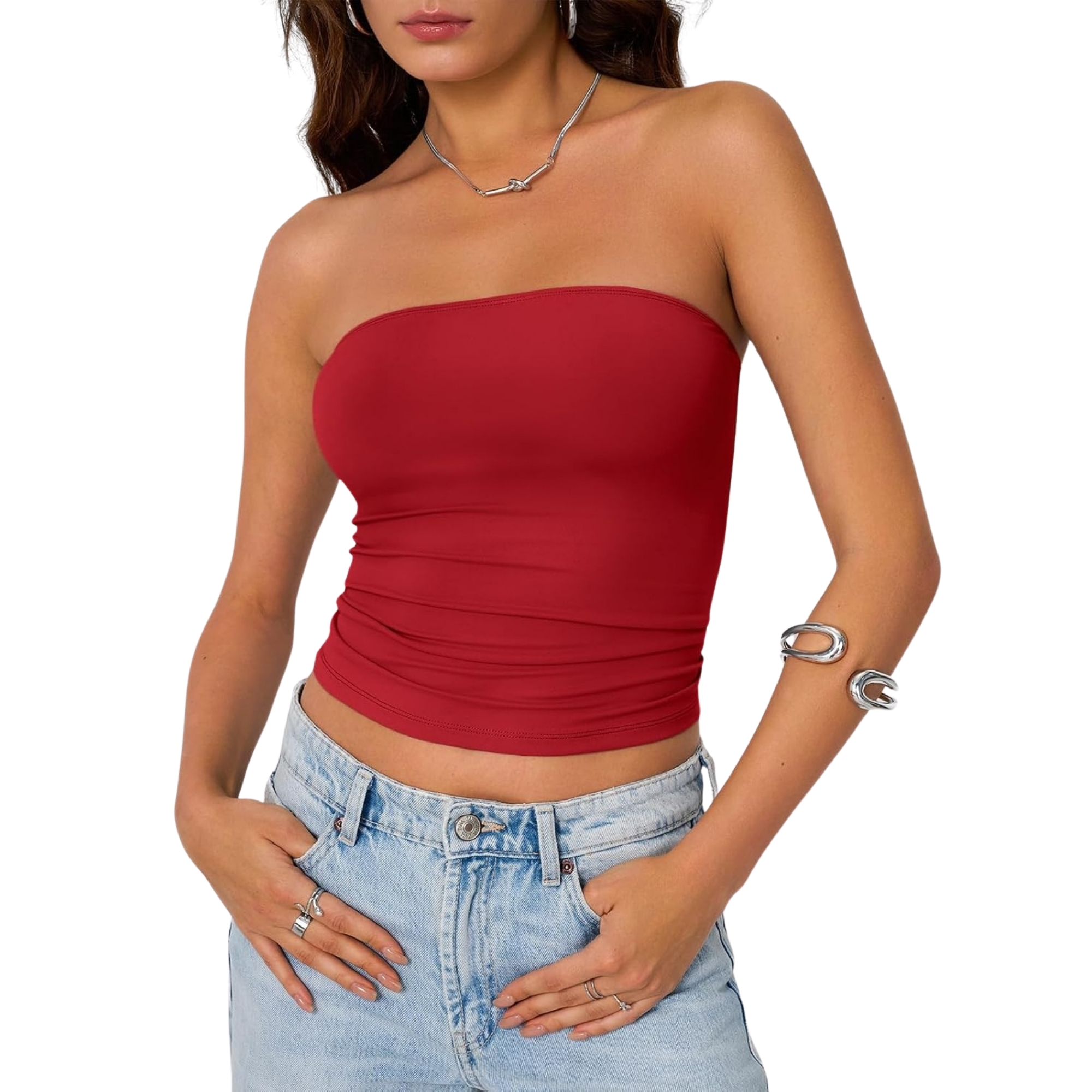 Basic Strapless Crop Top For Women