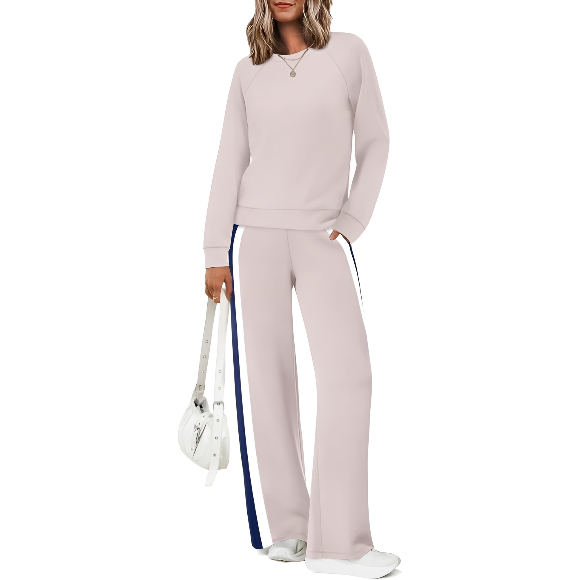 Two Piece Lounge Sweatsuit Set With Long Sleeve Top And Matching Pants For Women