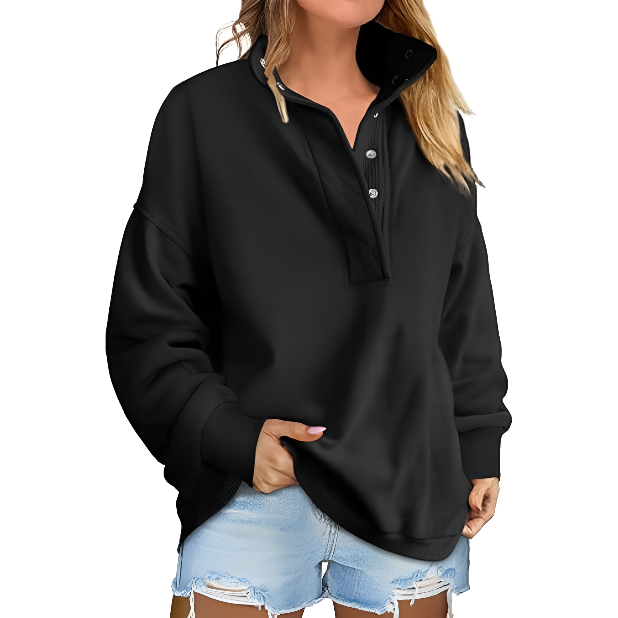 Casual Oversized Sweatshirt With Button Design For Women