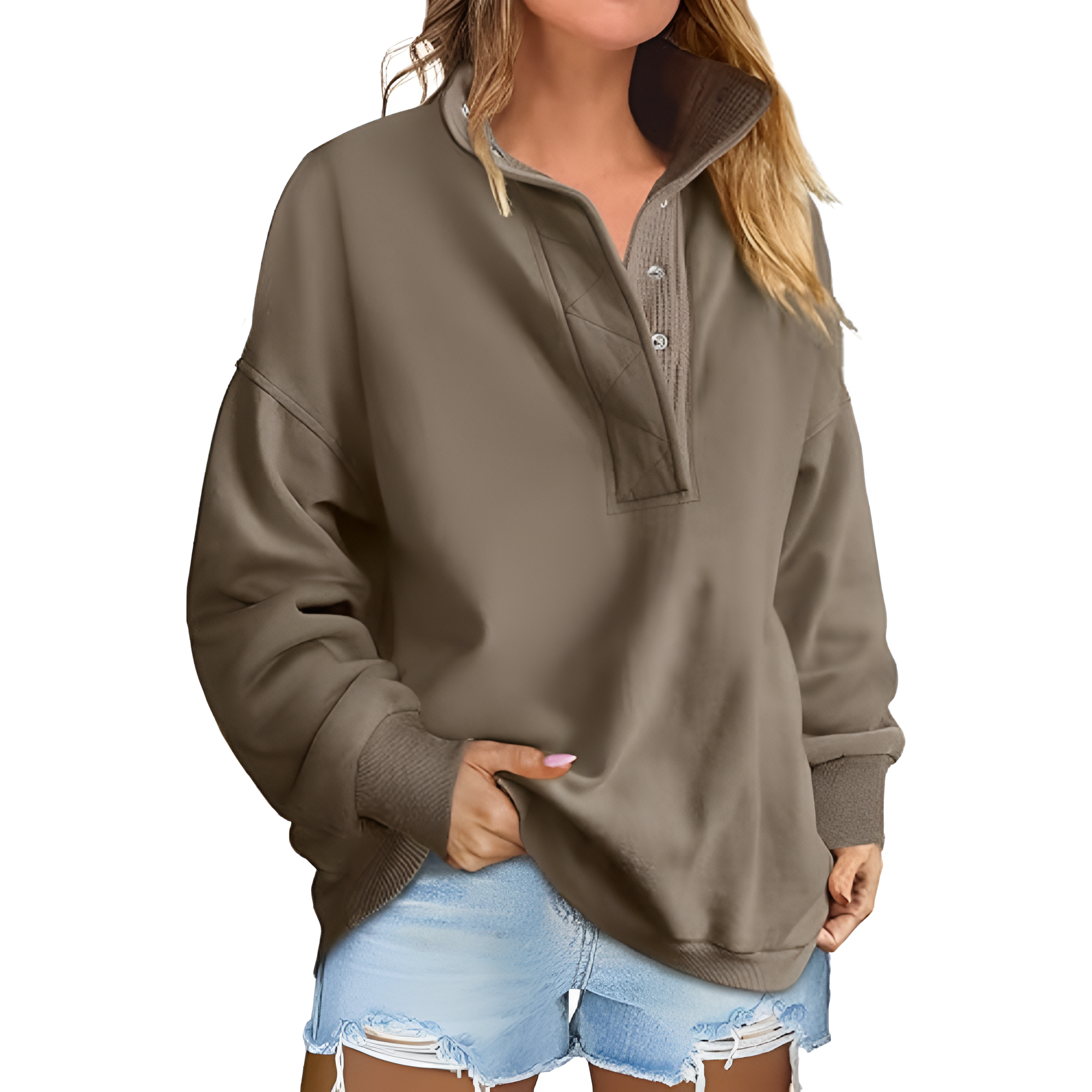 Casual Oversized Sweatshirt With Button Design For Women