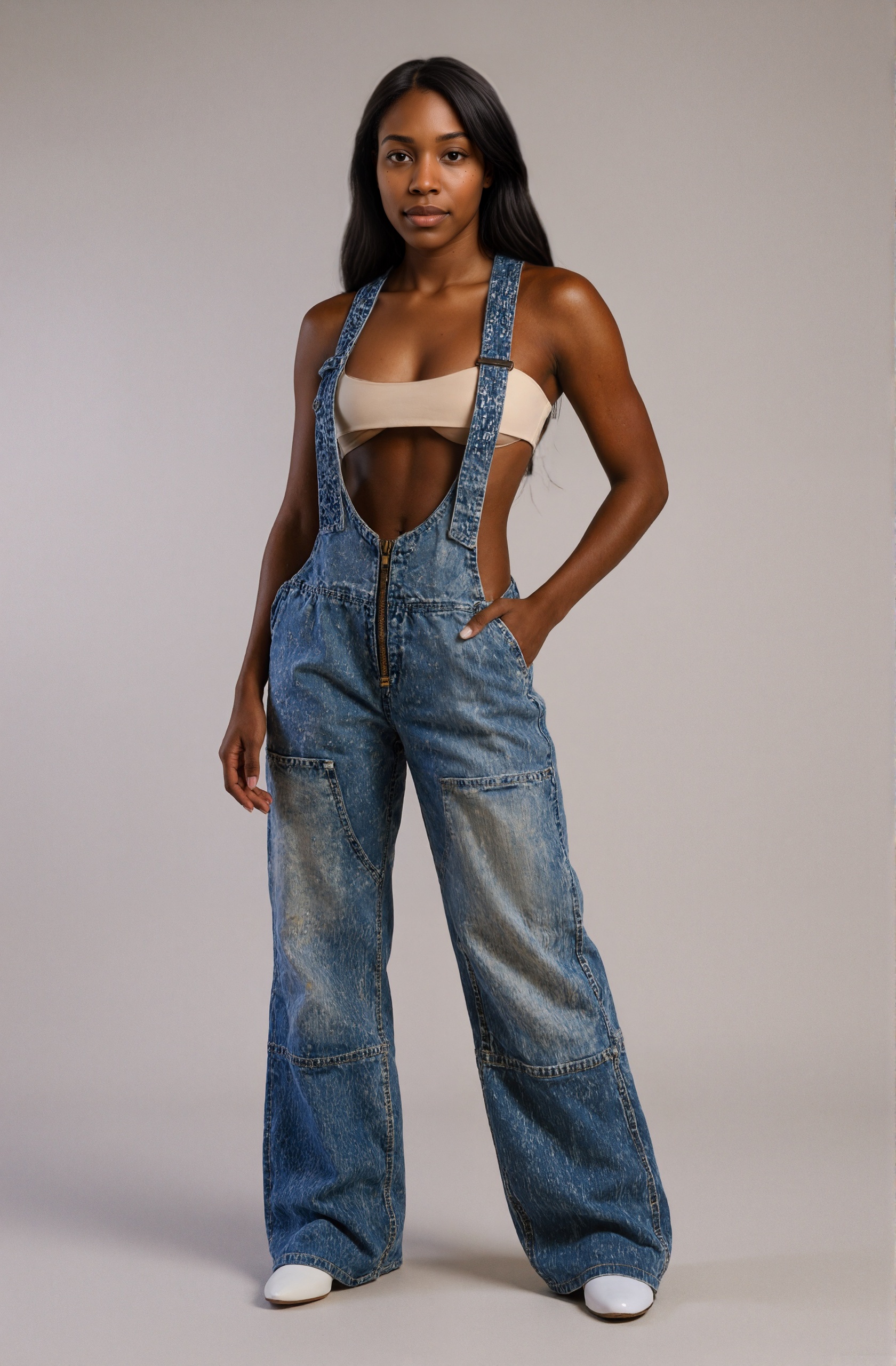 Camo Trim Denim Style Overalls