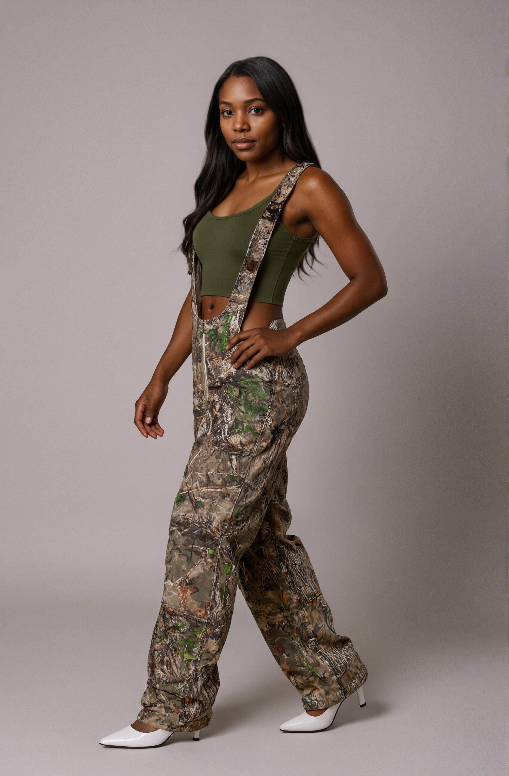 Camo Trim Denim Style Overalls