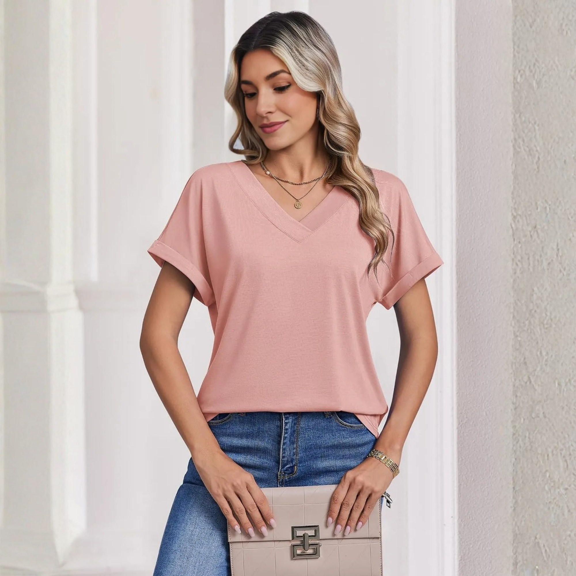 Casual Summer Rolled Short Sleeve Shirts For Women