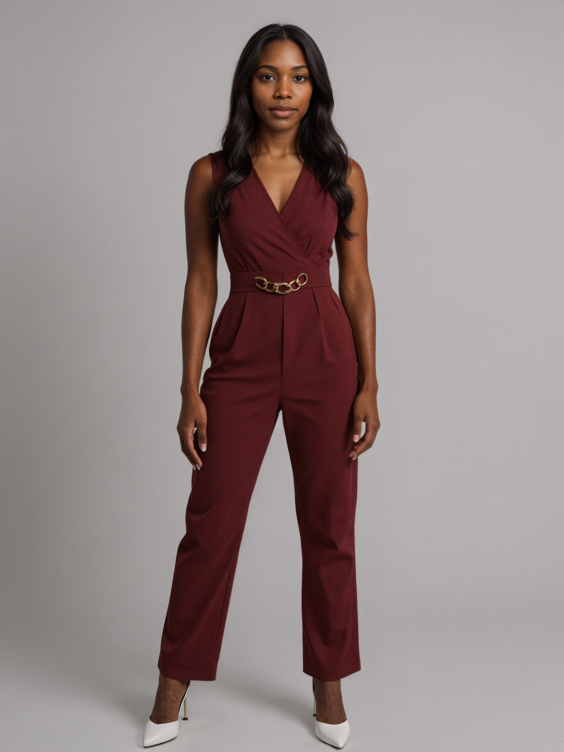 Chain Accent Front Wrap Jumpsuit