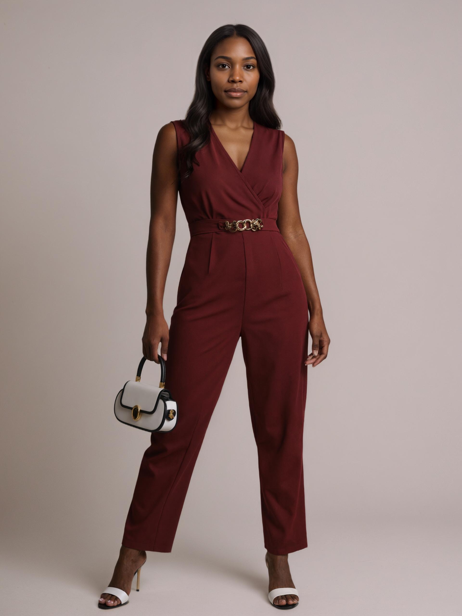 Chain Accent Front Wrap Jumpsuit