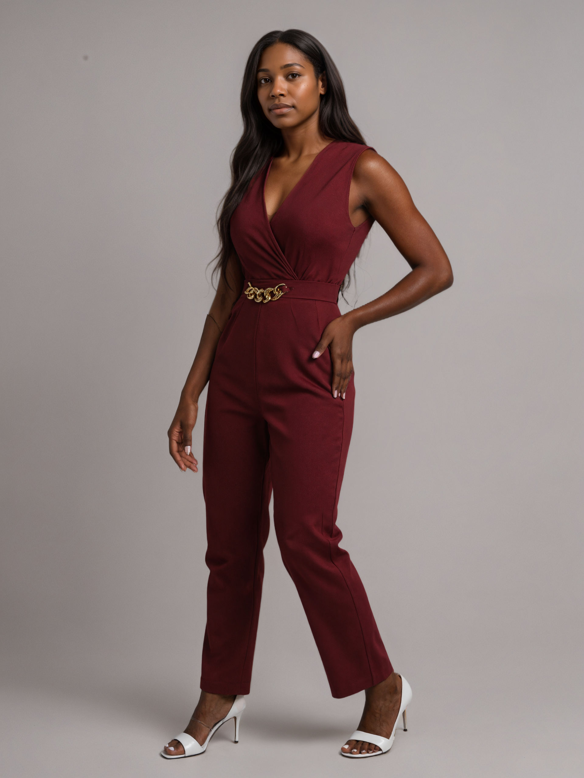 Chain Accent Front Wrap Jumpsuit