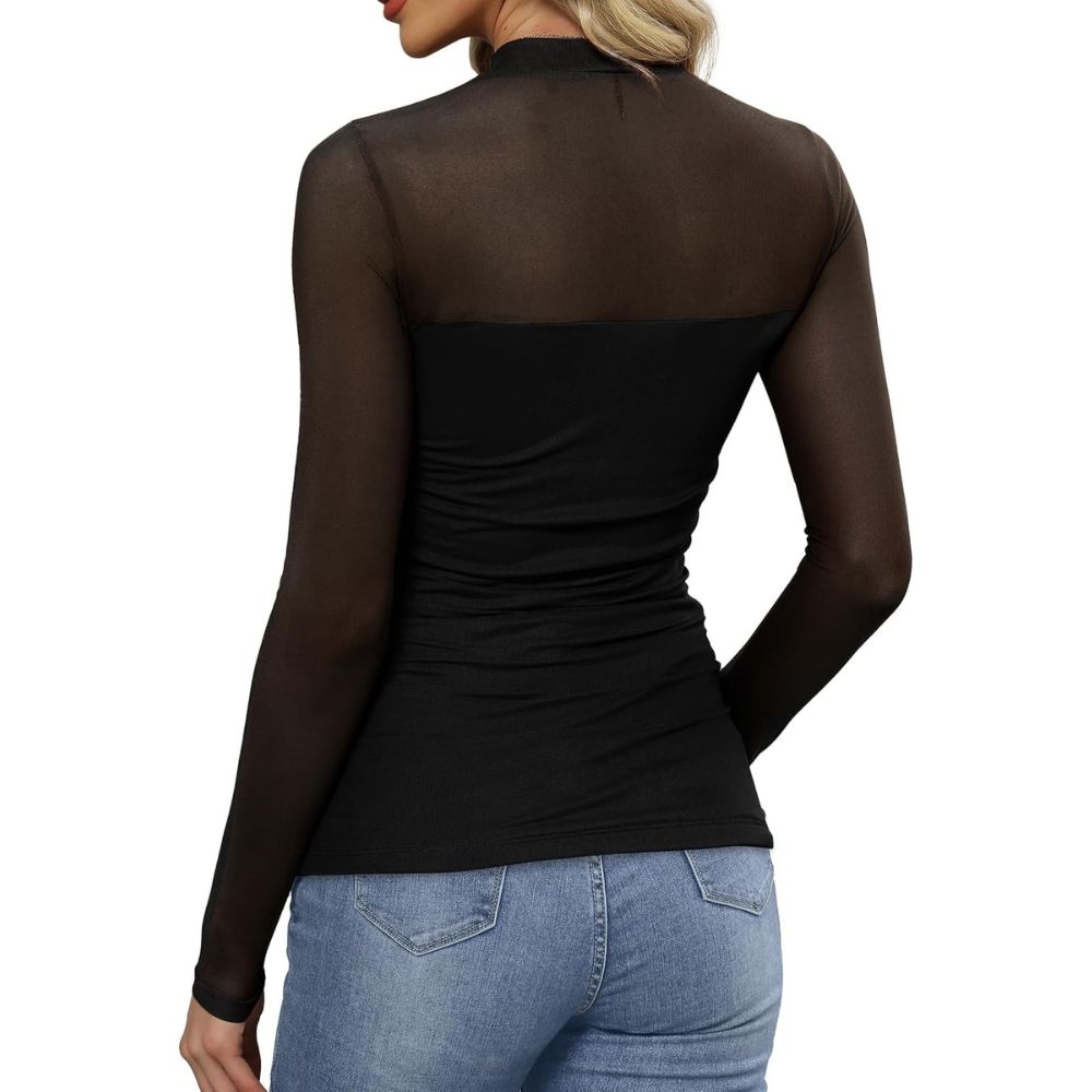 Mesh Long Sleeve Shirts Fashion Clothing Turtle Necks