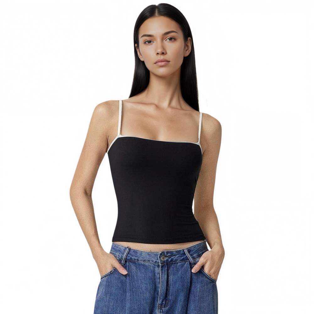 Double Lined Basic Tank Top Adjustable Spaghetti Straps Sleeveless