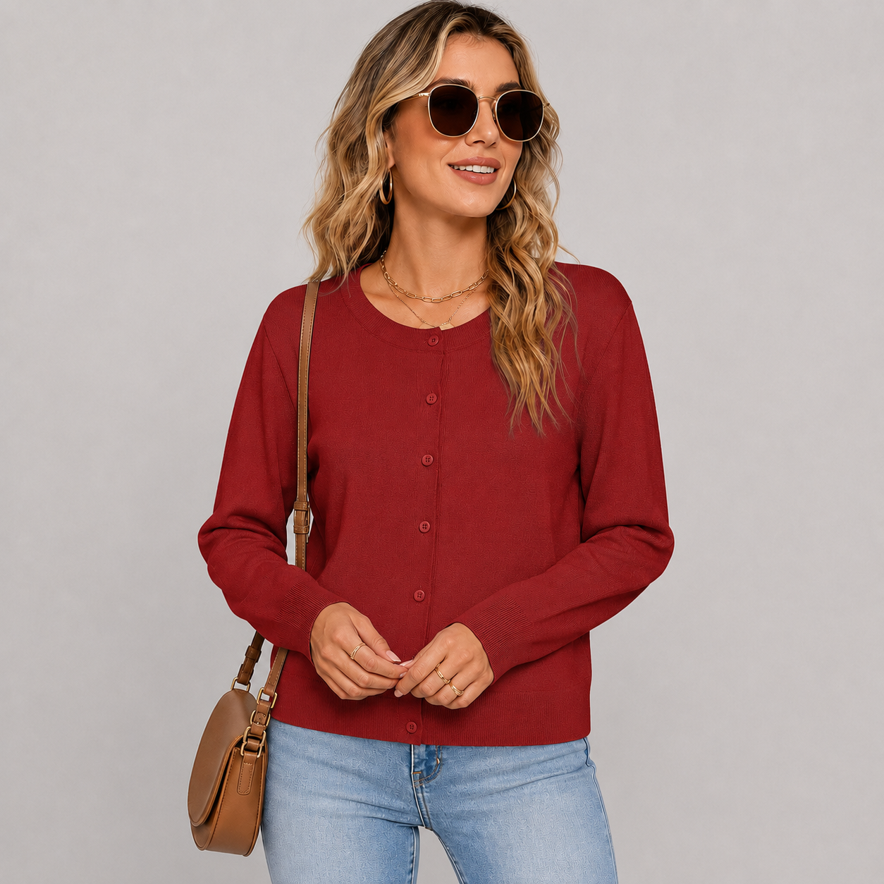 Long Sleeve Cropped Cardigan Sweater For Women