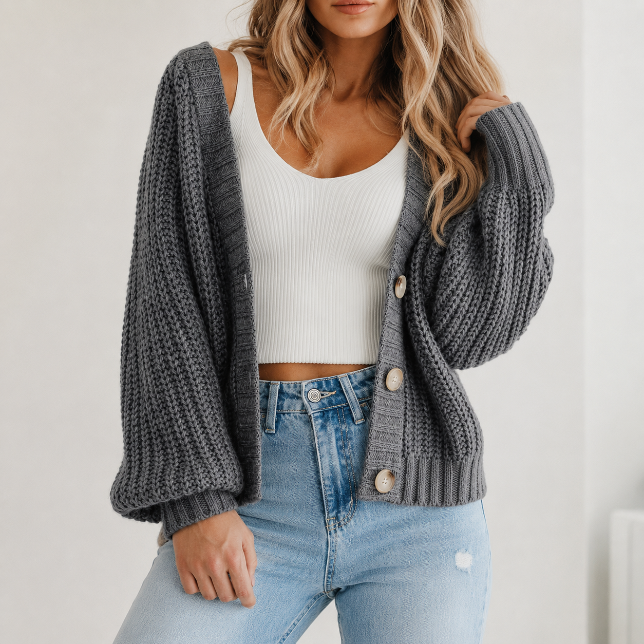 Casual Knit Open Front Cardigan Sweater For Women