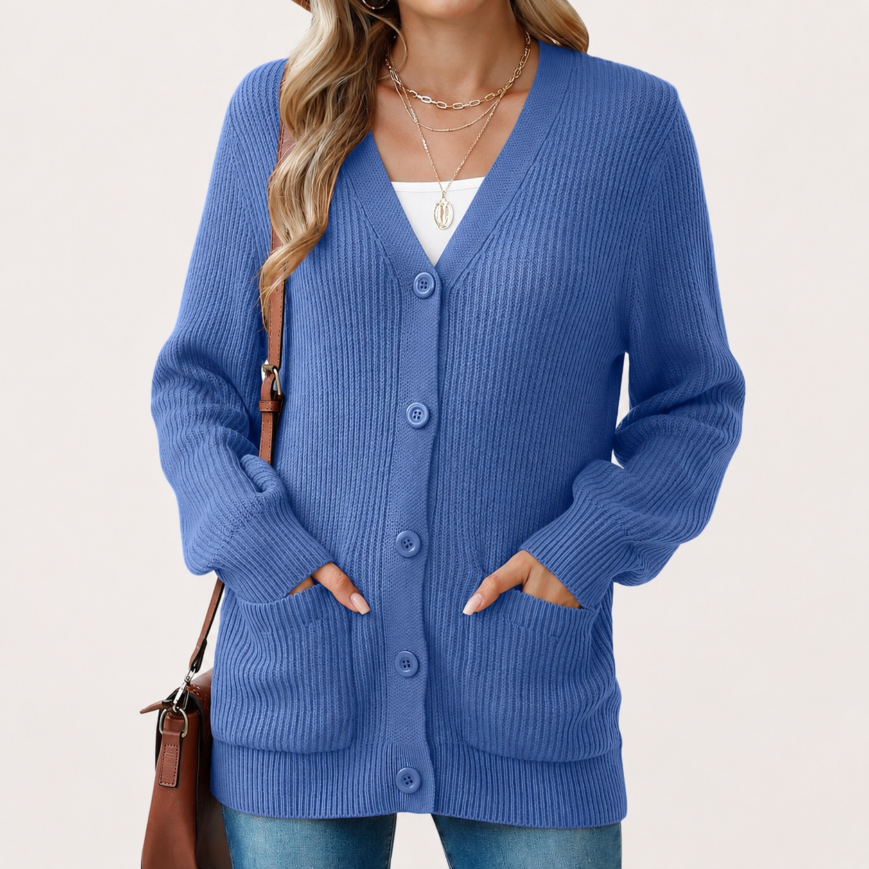Long Sleeve Button Up Cardigan With Pockets For Women