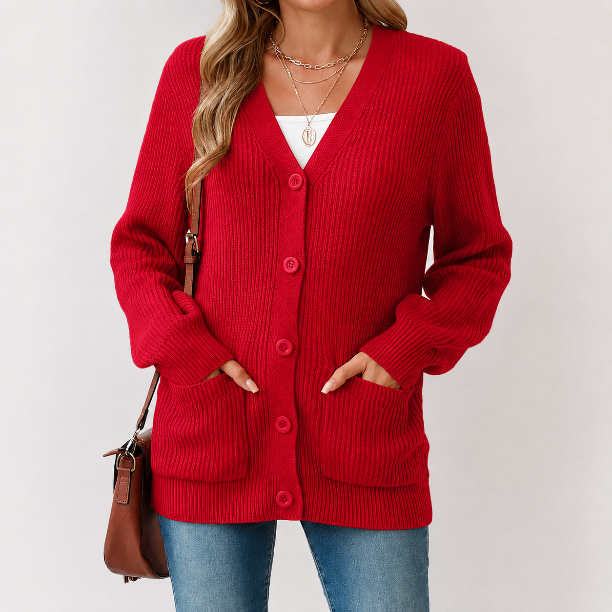 Long Sleeve Button Up Cardigan With Pockets For Women