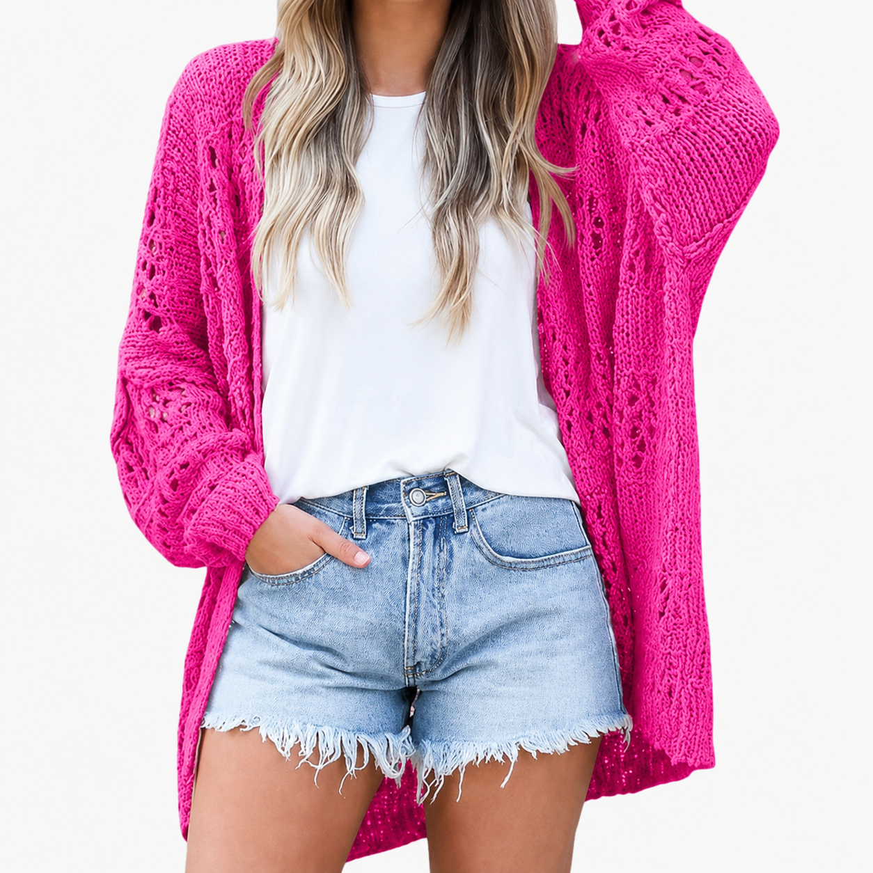 Oversized Summer Sleeve Crochet Cardigan For Women