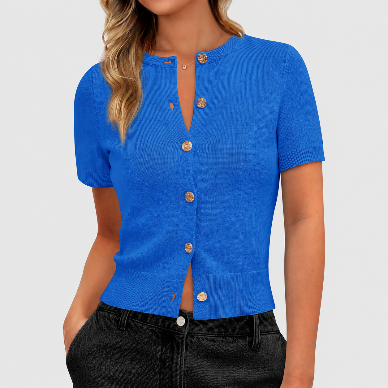 Casual Stretchy Short Sleeve Knit Crop Cardigan For Women