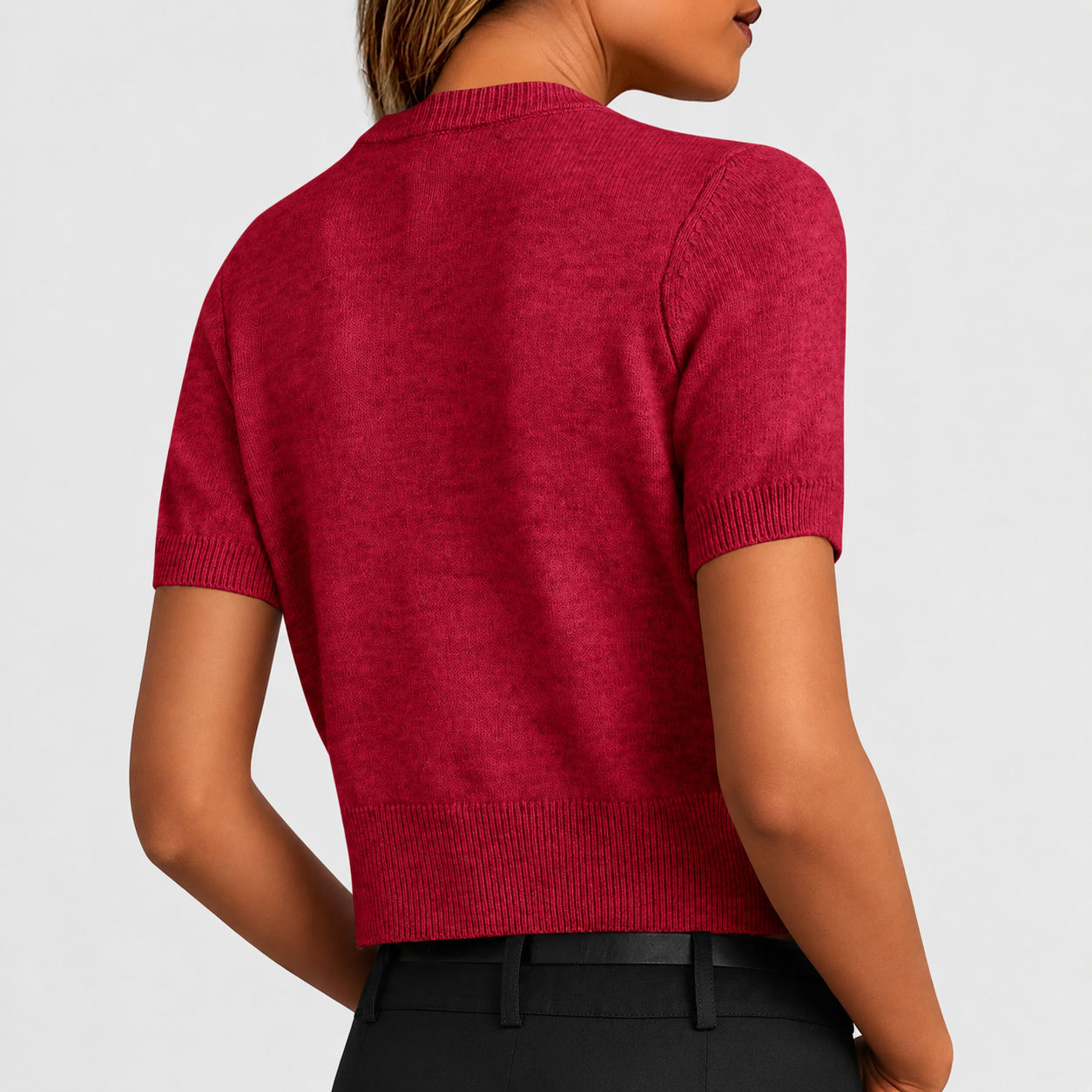 Casual Stretchy Short Sleeve Knit Crop Cardigan For Women