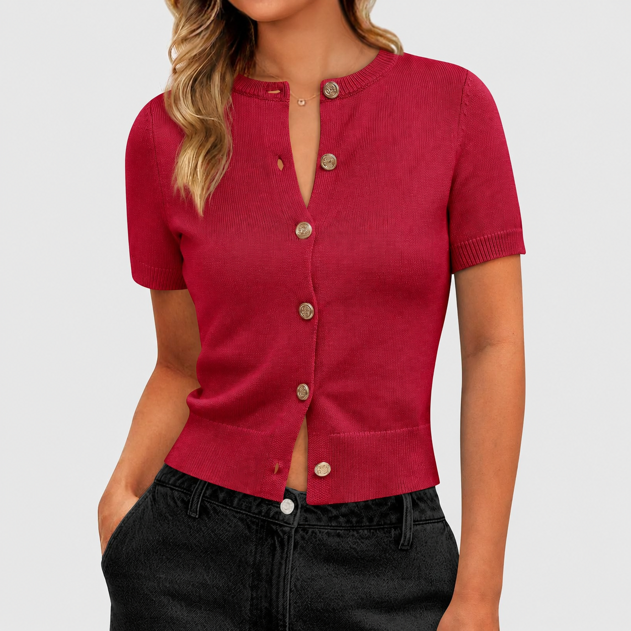 Casual Stretchy Short Sleeve Knit Crop Cardigan For Women