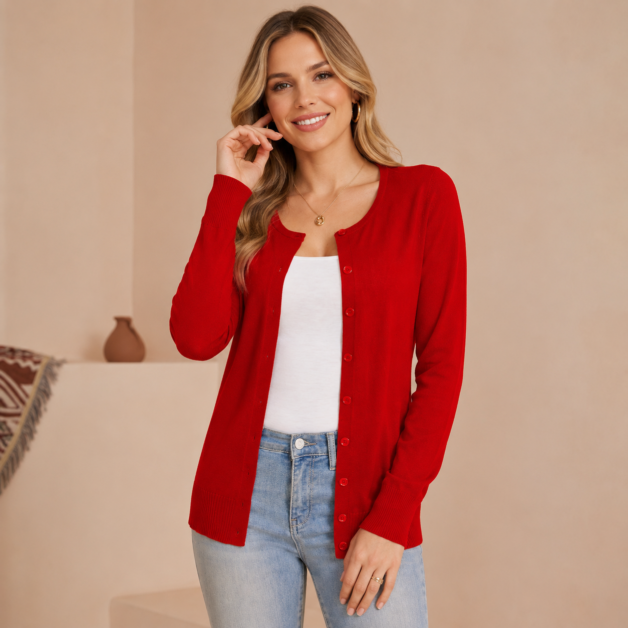 Soft Long Sleeve Soft Knit Cardigan Sweater For Women