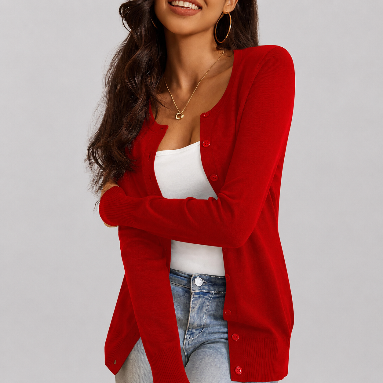 Soft Long Sleeve Soft Knit Cardigan Sweater For Women