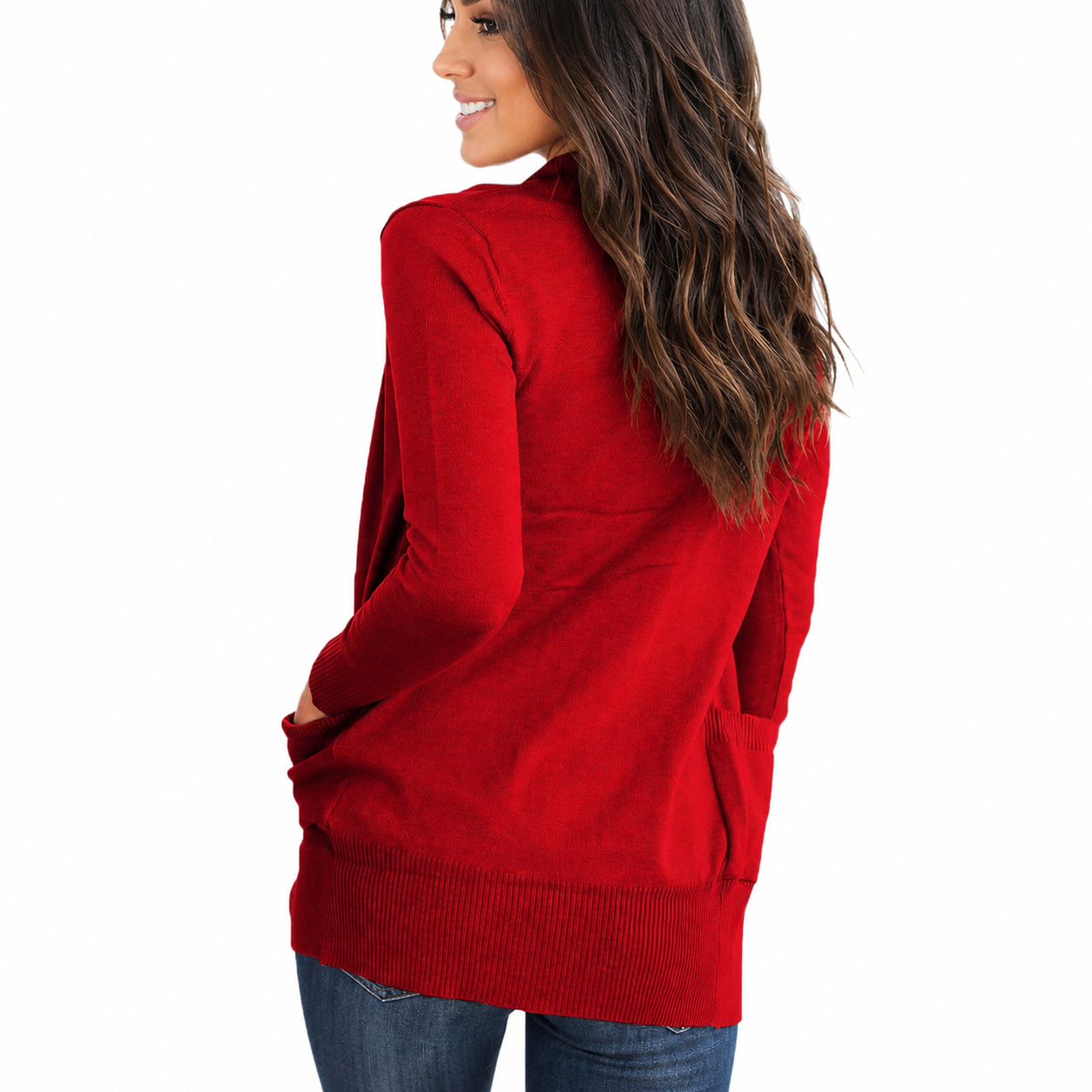 Open Front Long Sleeve Knit Cardigan with Pockets for Women