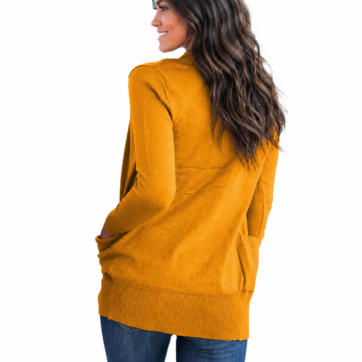 Open Front Long Sleeve Knit Cardigan with Pockets for Women