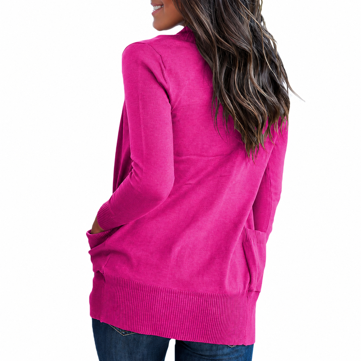 Open Front Long Sleeve Knit Cardigan with Pockets for Women