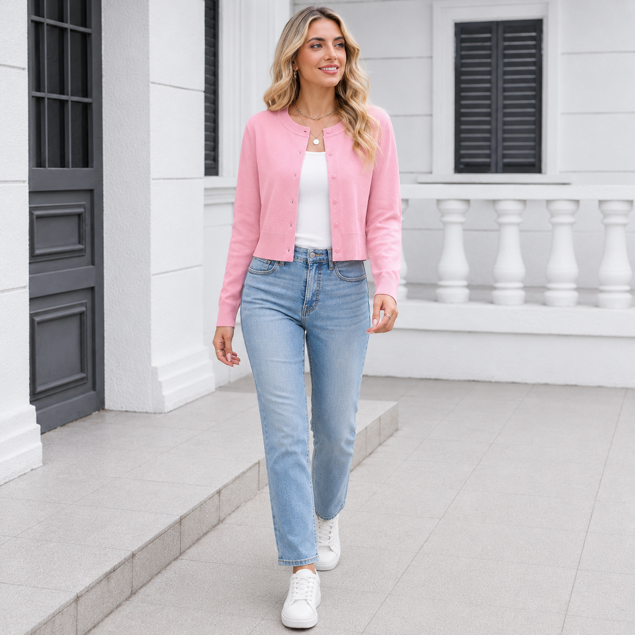 Casual Lightweight Button Down Cropped Cardigan For Women