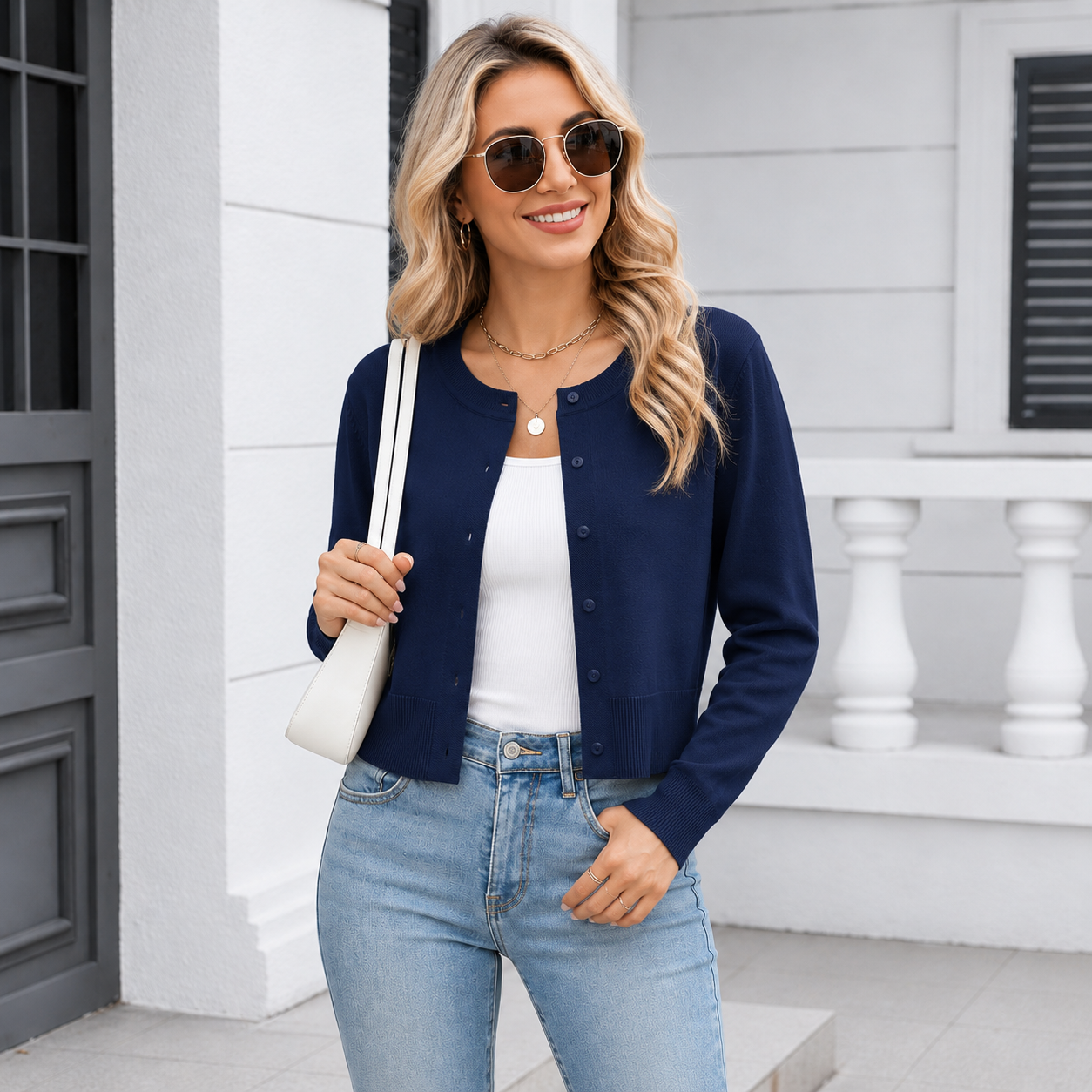 Casual Lightweight Button Down Cropped Cardigan For Women