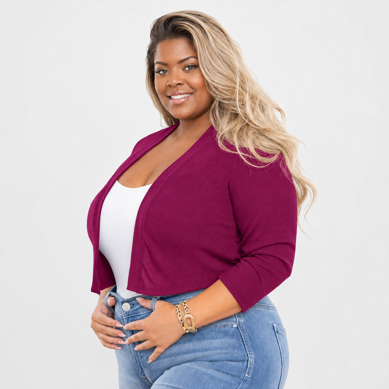 Plus Size Cropped Open Front Bolero Cardigan for Women