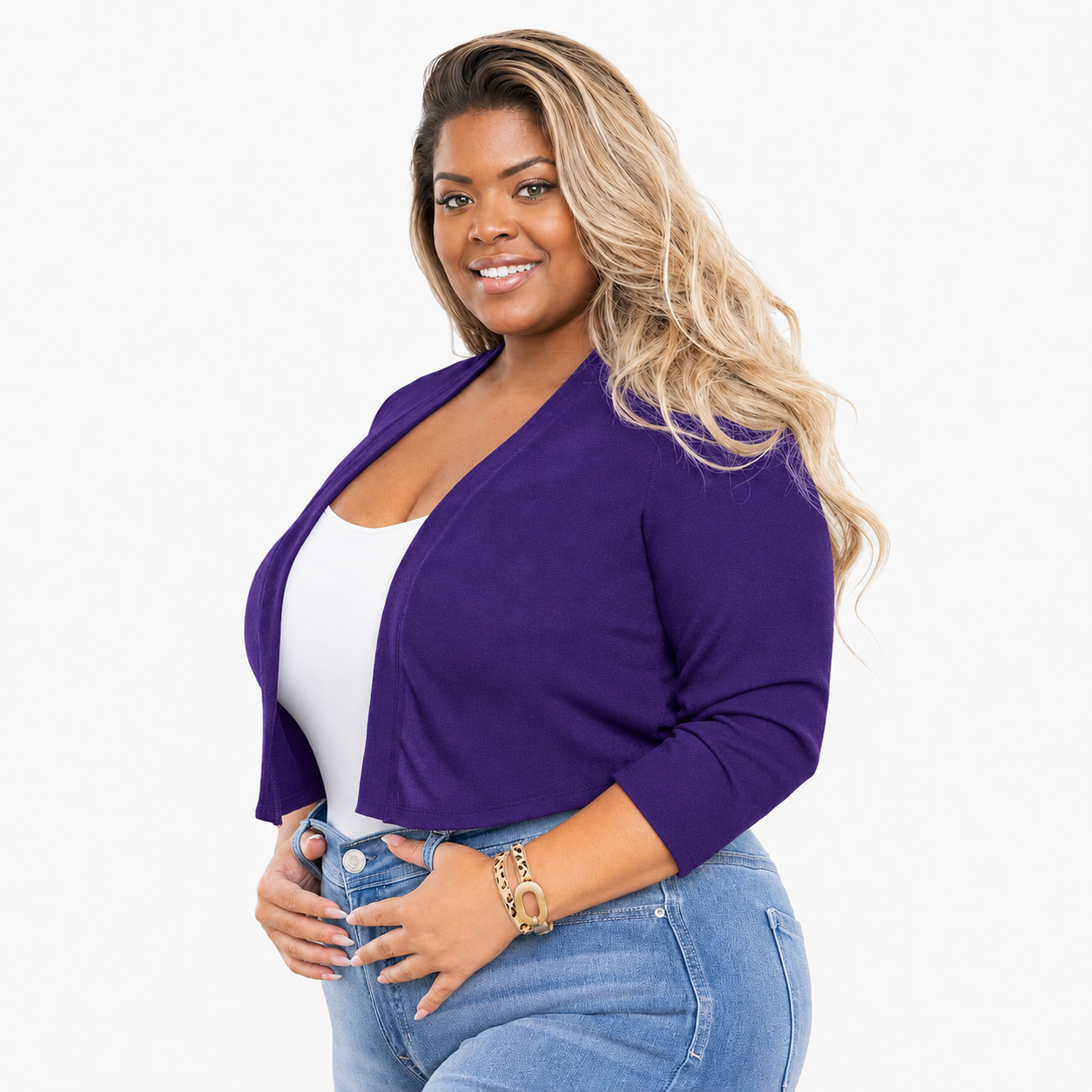 Plus Size Cropped Open Front Bolero Cardigan for Women