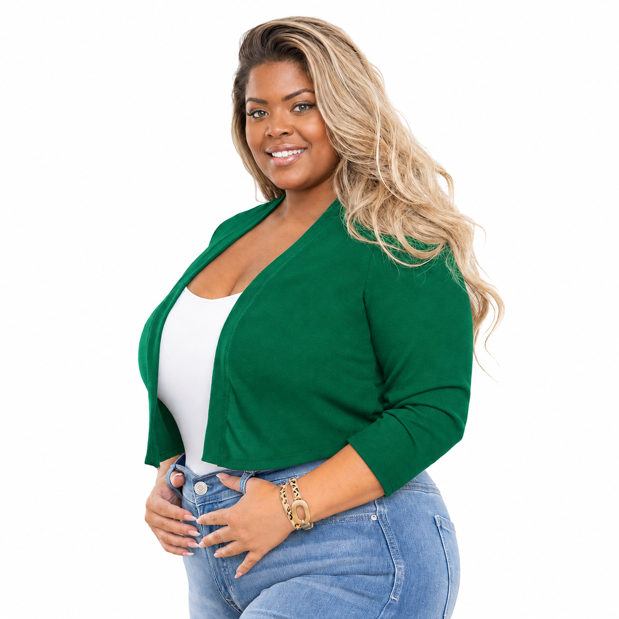 Plus Size Cropped Open Front Bolero Cardigan for Women