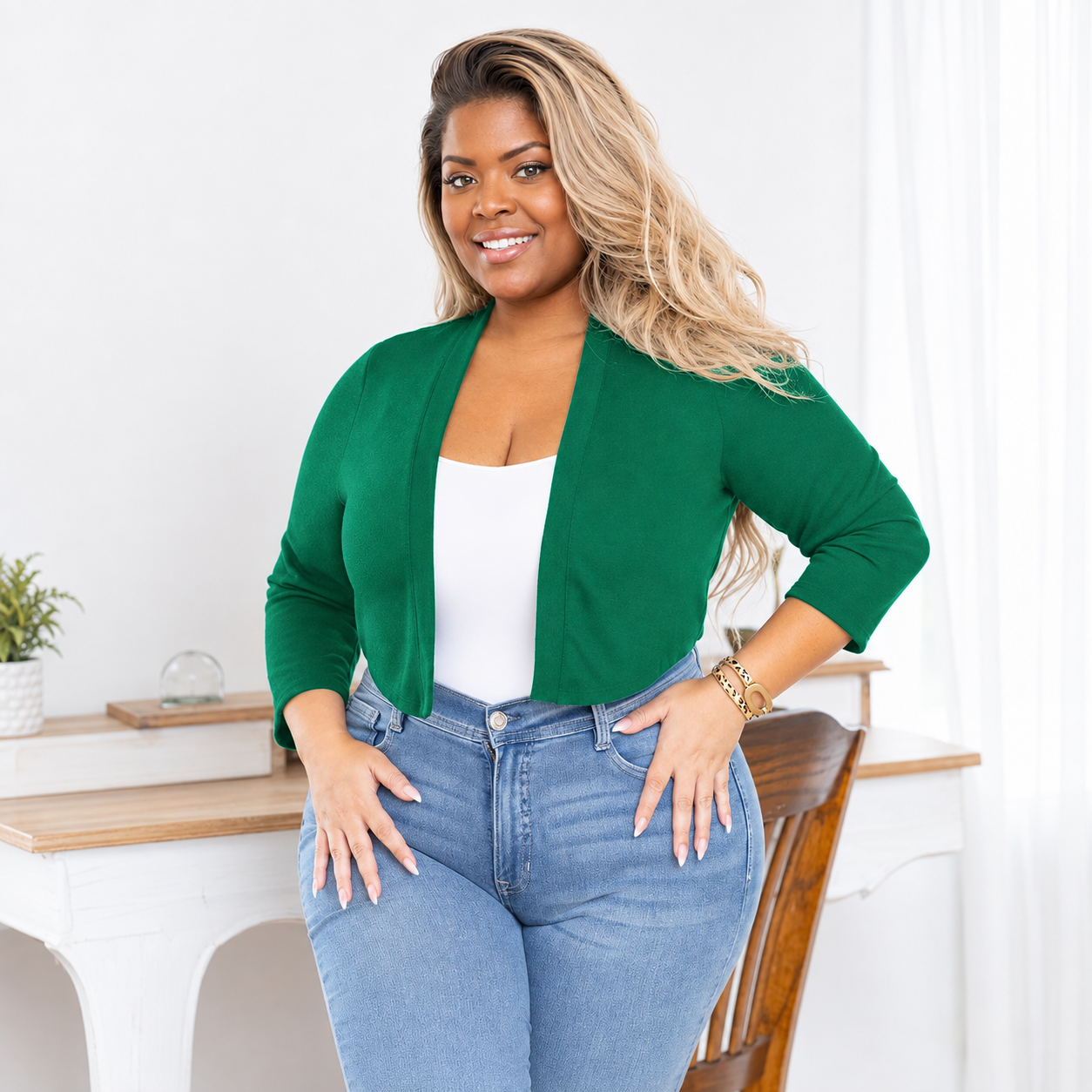 Plus Size Cropped Open Front Bolero Cardigan for Women